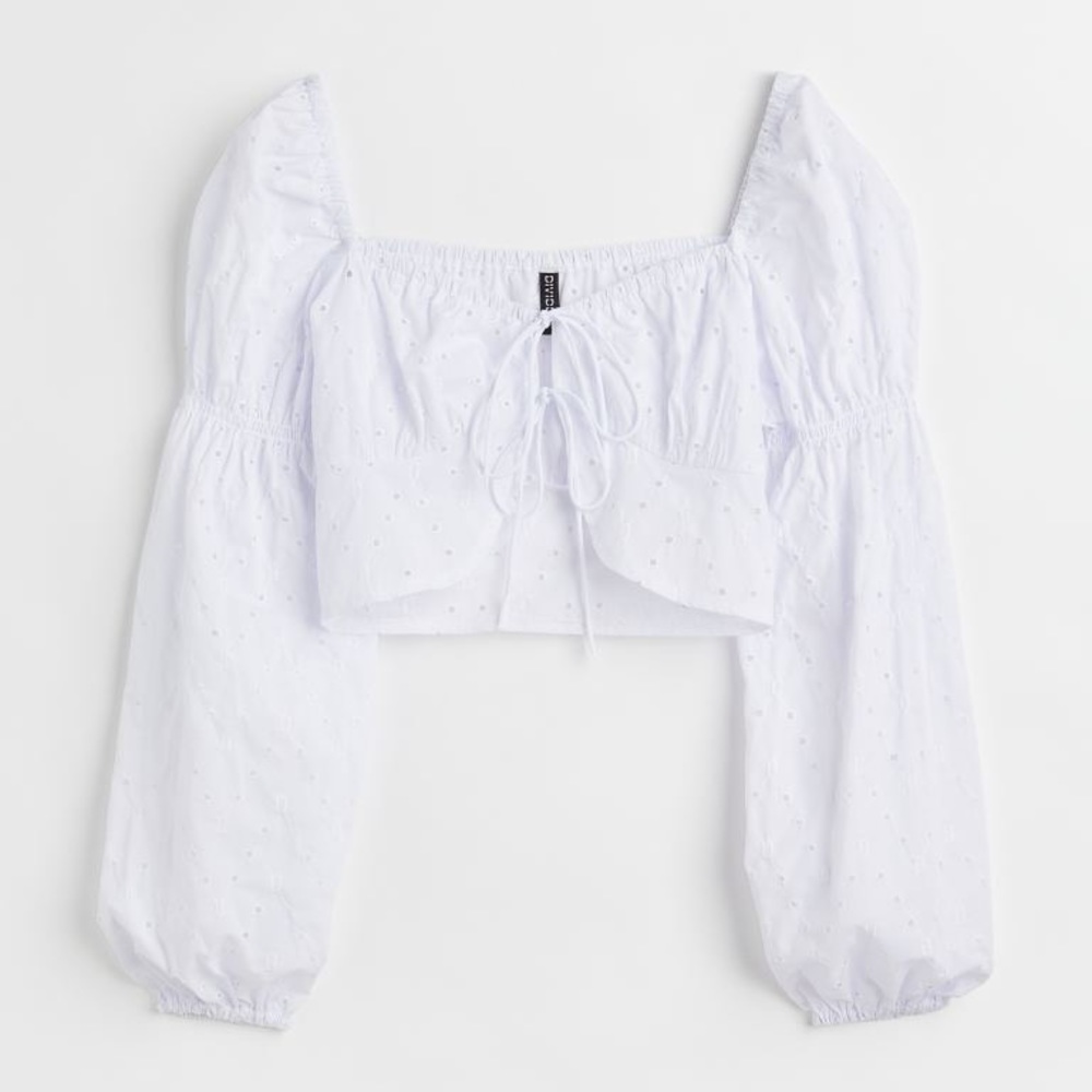 H&M white Divided Cropped poofy sleeves Blouse